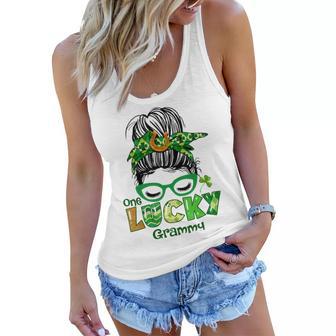 One Lucky Grammy Messy Bun Leopard St Patricks Day Women Flowy Tank | Favorety AU