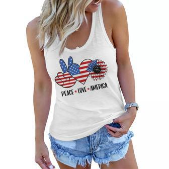 Patriotic 4Th Of July Peace Love America Women Flowy Tank - Seseable