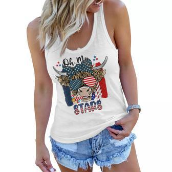 Patriotic Oh My Stars Highland Cow With 4Th July Women Flowy Tank - Seseable
