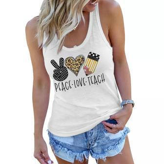 Peace Love Teach Back To School Teacher Gift Women Flowy Tank | Mazezy