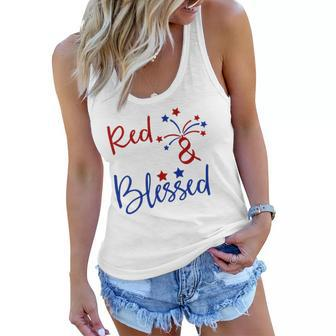 Red White Blessed 4Th Of July Cute Patriotic America Women Flowy Tank | Mazezy