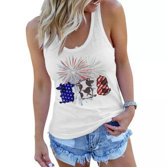 Red White Blue Cow Fireworks Patriotic 4Th Of July Women Flowy Tank - Seseable
