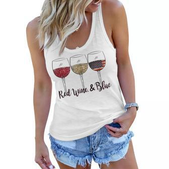 Red Wine & Blue 4Th Of July Wine Red White Blue Wine Glasses V2 Women Flowy Tank | Mazezy