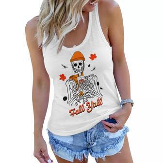 Skeleton It’S Fall Y’All Thanksgiving Funny Autumn Halloween Women Flowy Tank | Favorety