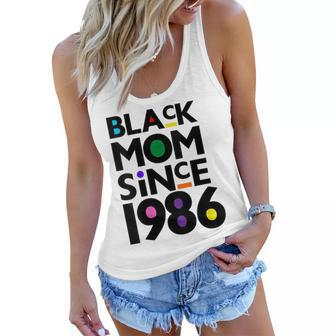 Womens Black Mom Since 1986 Funny Mothers Day Child Birthday Year Women Flowy Tank - Seseable