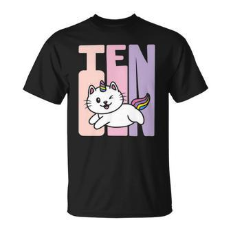 10 Years Old Cute Caticorn Cat Unicorn Birthday Girl B-Day Unisex T-Shirt | Mazezy