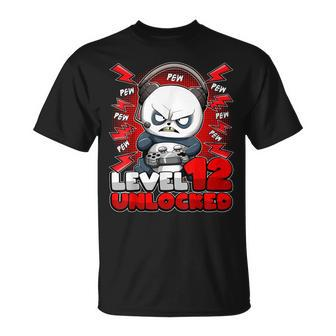 12Th Birthday Gamer Panda Level 12 Unlocked Gaming Pew Pew Unisex T-Shirt - Seseable