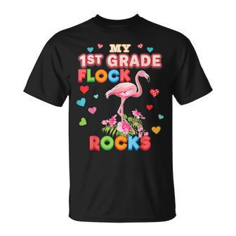 My 1St Grade Flock Rocks Flamingo First Teacher Back To T-shirt - Thegiftio UK