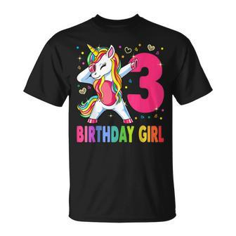 3 Years Old Unicorn Dabbing 3Rd Birthday Girl Unicorn Party Unisex T-Shirt - Seseable