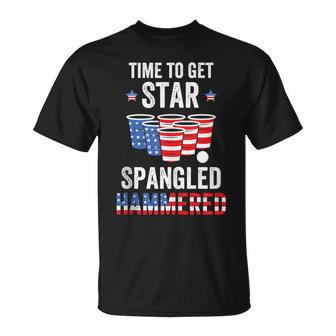 4Th Of July Beer Pong Time To Get Star Spangled Hammered Unisex T-Shirt - Seseable