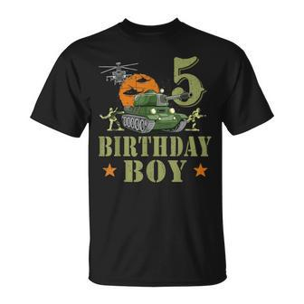 5 Year Old Birthday Boy Army Party 5Th Birthday Camo Unisex T-Shirt - Seseable