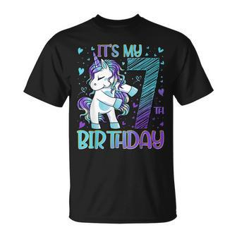 7 Years Old Unicorn Flossing 7Th Birthday Girl Unicorn Party Unisex T-Shirt - Seseable