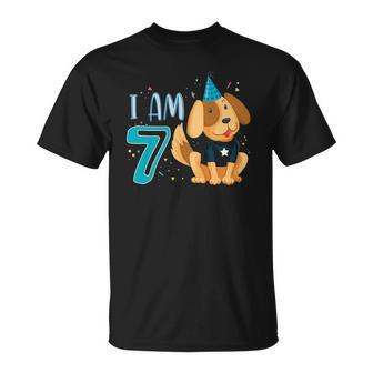 7Th Birthday Boy Dog Puppy Children Im 7 Birthday Party Unisex T-Shirt | Mazezy