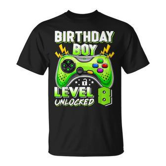 8Th Birthday Boy Level 8 Unlocked Video Game Eight Years Old Unisex T-Shirt - Seseable