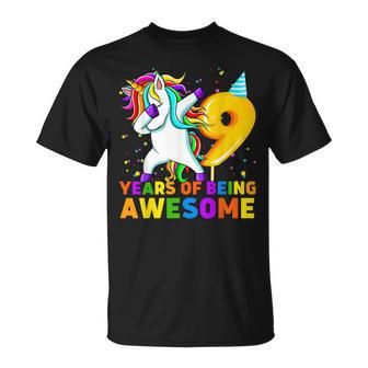 9 Years Old Unicorn Dabbing 9Th Birthday Unicorn Party Unisex T-Shirt - Seseable