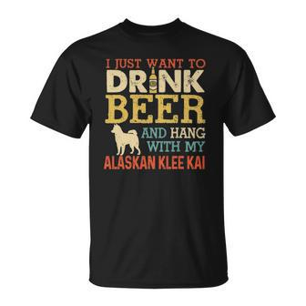 Alaskan Klee Kai Dad Drink Beer Hang With Dog Funny Vintage Unisex T-Shirt | Mazezy
