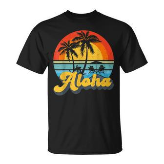 Aloha Hawaii Hawaiian Island Vintage Palm Tree Surfboard V2 Unisex T-Shirt - Seseable