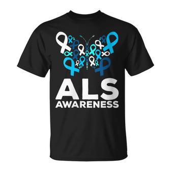 Als Awareness Month Butterfly Made Of Blue Ribbons T-shirt - Thegiftio