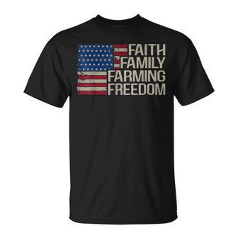 American Flag 4Th Of July Faith Family Farming Freedom Unisex T-Shirt - Seseable
