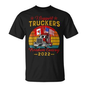 American Flag Canada Flag Freedom Convoy 2022 Trucker Driver V3 Unisex T-Shirt - Seseable