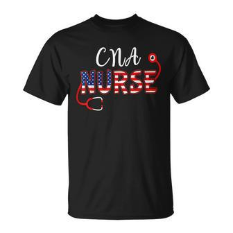 American Flag Cna Nurse Stethoscope 4Th Of July Patriotic Unisex T-Shirt - Seseable