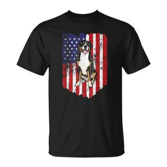 American Flag Greater Swiss Mountain Dog 4Th Of July Usa Unisex T-Shirt | Mazezy