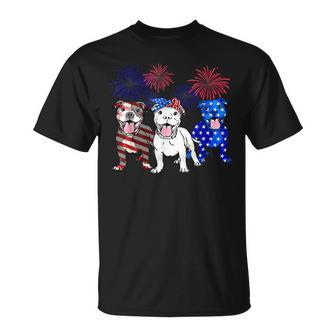 American Pitbull Dog Firework 4Th Of July Usa Flag Patriotic V2 Unisex T-Shirt - Seseable