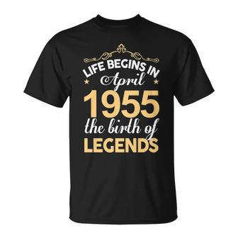 April 1955 Birthday Life Begins In April 1955 V2 T-Shirt - Seseable