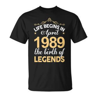 April 1989 Birthday Life Begins In April 1989 V2 T-Shirt - Seseable