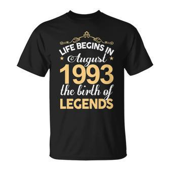 August 1993 Birthday Life Begins In August 1993 V2 T-Shirt - Seseable