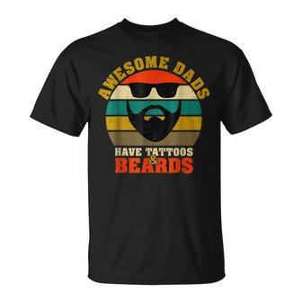 Awesome Dads Have Tattoos And Beards Vintage Fathers Day V3 Unisex T-Shirt - Seseable