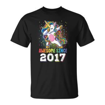 Awesome Since 2017 Girls Boys Dabbing Unicorn Birthday Unisex T-Shirt | Mazezy