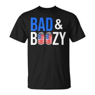 Bad & Boozy Red White And Blue Beer Bong Shots American Flag Unisex T-Shirt - Seseable