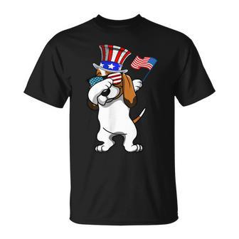 Basset Hound Dabbing Dog Dad 4Th Of July Unisex T-Shirt - Seseable