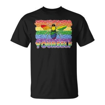 Bee Bee Bee Yourself Butterfly Gay Pride Lgbtq Funny Rainbow Bee Unisex T-Shirt - Monsterry CA