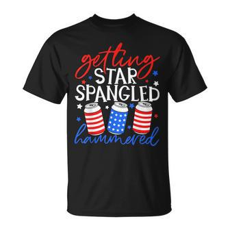 Beer Can 4Th Of July Time To Get Star Spangled Hammered Unisex T-Shirt - Seseable