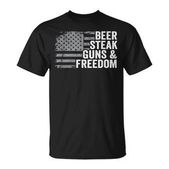 Beer Steak Guns & Freedom - 4Th July Usa Flag Drinking Bbq Unisex T-Shirt - Seseable