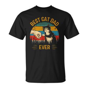 Best Cat Dad Ever Paw Fist Bump Fit Vintage Retro Gift Daddy Unisex T-Shirt | Mazezy