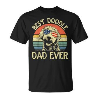 Best Doodle Dad Ever Goldendoodle American Flag 4Th Of July Unisex T-Shirt - Seseable