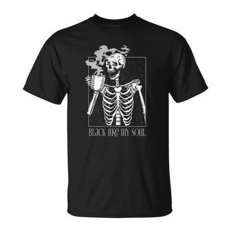 Black Coffee Like My Soul Skeleton Funny Java Or Die Unisex T-Shirt | Mazezy