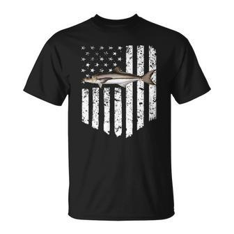 Black White American Flag Cobia 4Th Of July Fish Unisex T-Shirt | Mazezy