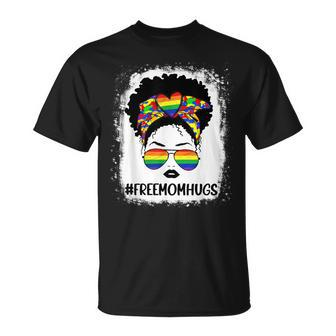 Black Womens Free Mom Hugs Messy Bun Lgbt Pride Rainbow Unisex T-Shirt | Mazezy