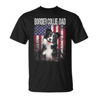 Border Collie Dad With Proud American Flag Dog Lover T-shirt - Thegiftio UK