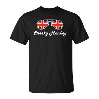 British Flag Cheeky Monkey England Union Jack Funny British Unisex T-Shirt | Mazezy