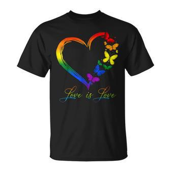 Butterfly Heart Rainbow Love Is Love Lgbt Gay Lesbian Pride Unisex T-Shirt | Mazezy