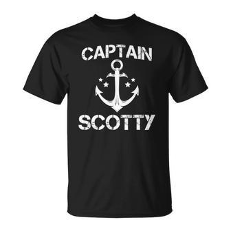 Captain Scotty Funny Birthday Personalized Name Boat Gift Unisex T-Shirt | Mazezy