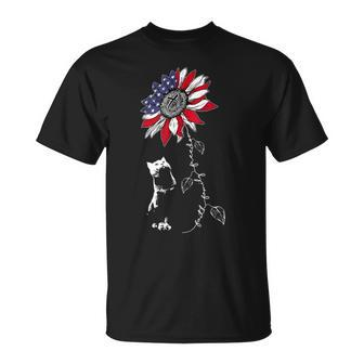 Cat And Sunflower 4Th Of July Patriotic Faith Family Freedom Unisex T-Shirt - Seseable