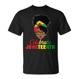 Celebrate Juneteenth Messy Bun Black Women Melanin Pride Unisex T-Shirt | Mazezy AU
