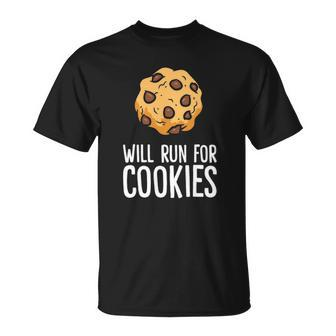 Chocolate Chip Cookie Lover Will Run For Cookies Unisex T-Shirt | Mazezy
