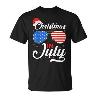 Christmas In July Funny 4Th Of July Beach Summer Christmas Unisex T-Shirt - Seseable